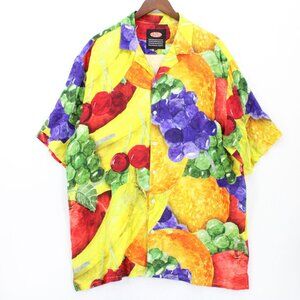 Vintage Petals And Peacocks Shirt Mens Multicolor Fruit Pattern Button Down 2XL